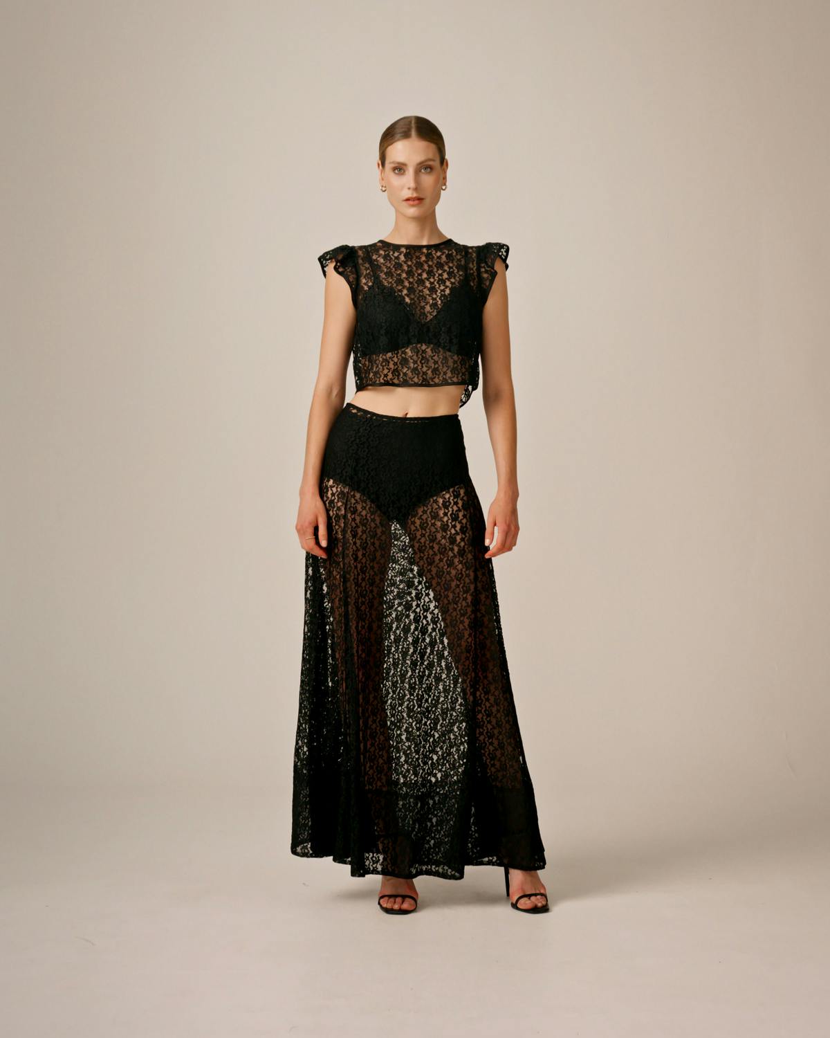 Lace Midi Skirt, Black. Image #2