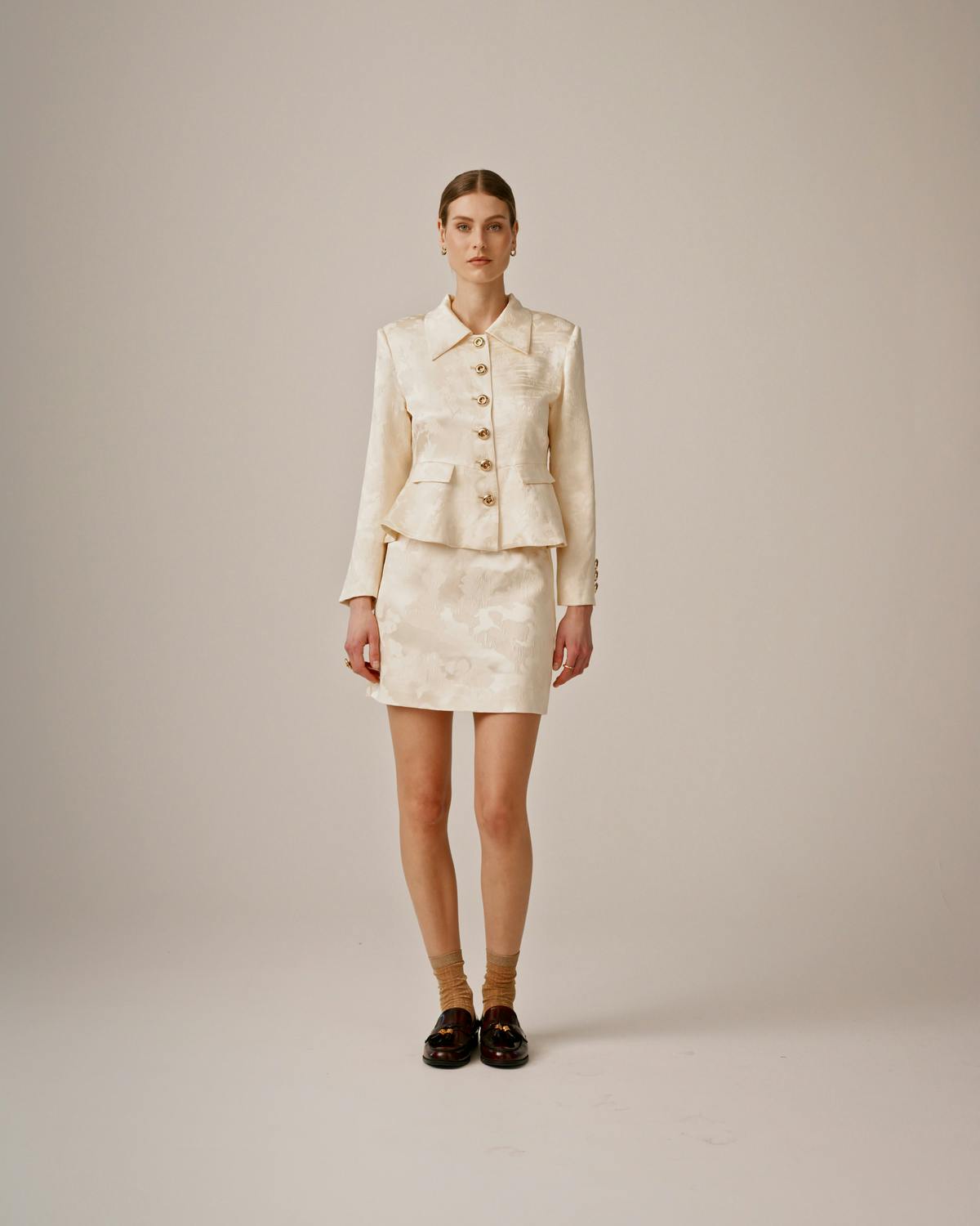Silk Mini Skirt, Off White. Image #5