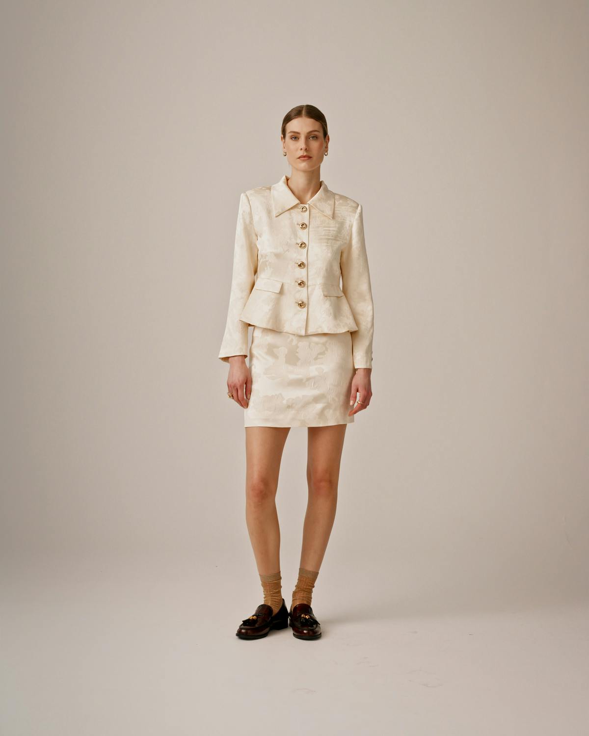 Silk Mini Skirt, Off White. Image #2