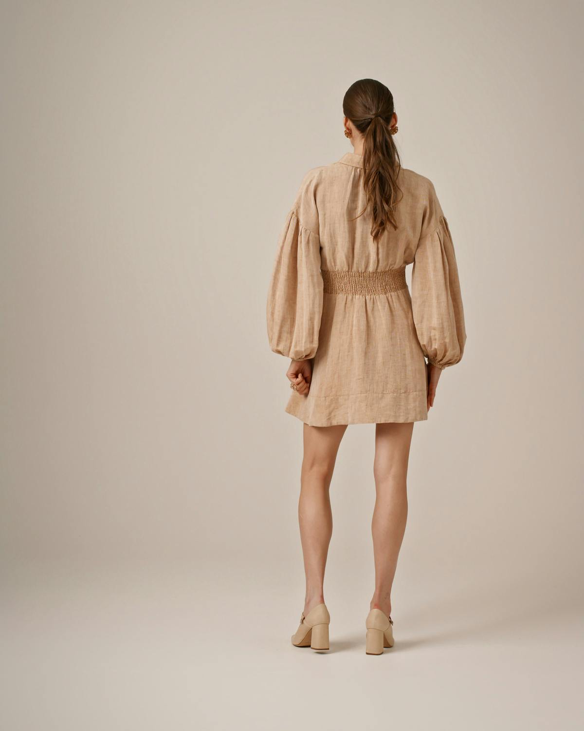 Linen Mini Dress, Beige Melange. Image #3