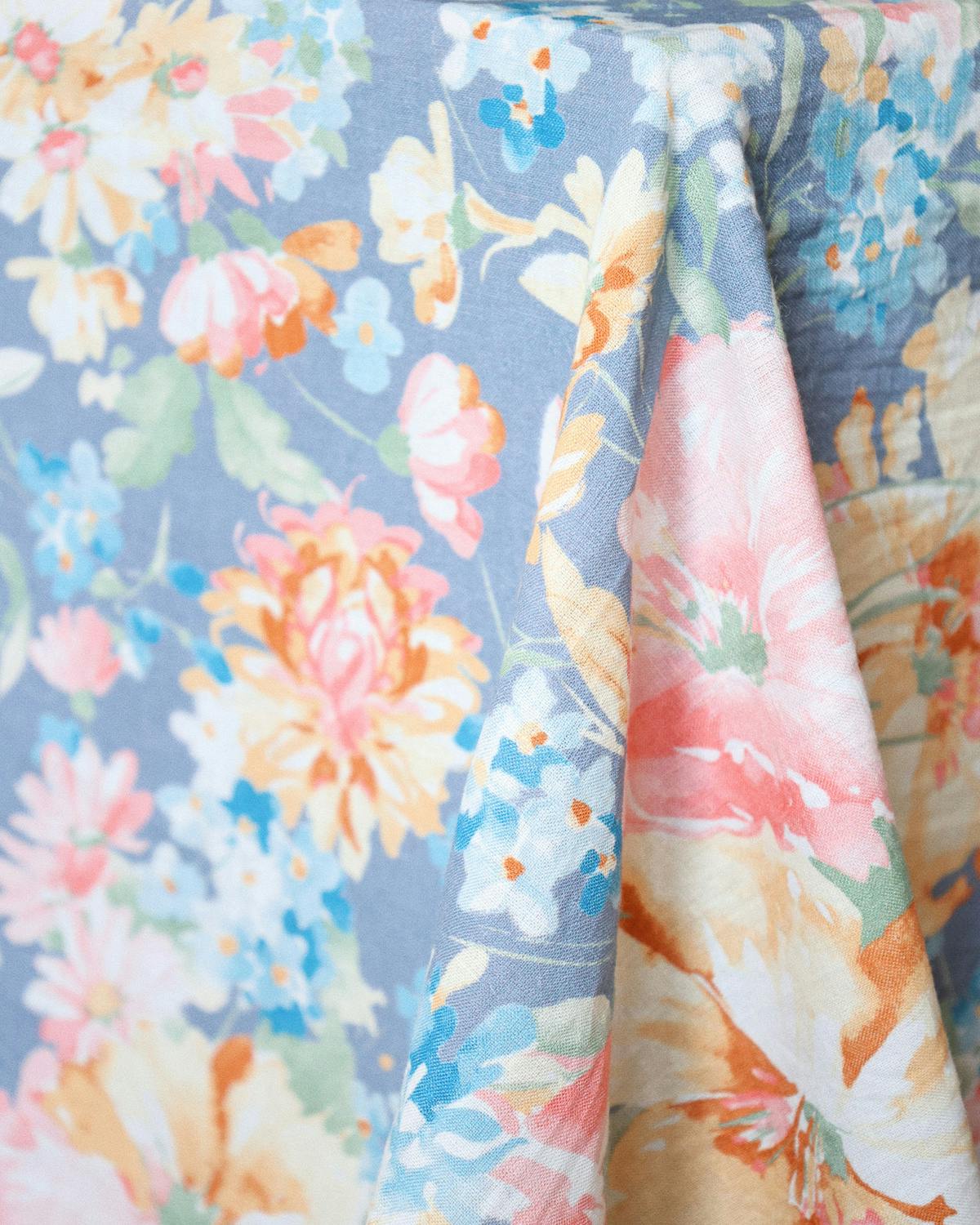 Table Cloth Linen 140x300 cm, Blue floral. Image #10