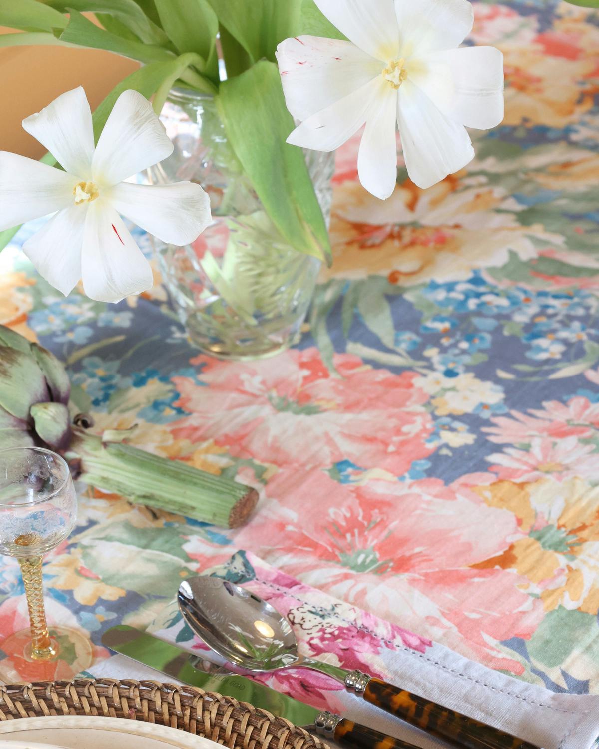 Table Cloth Linen 140x300 cm, Blue floral. Image #6