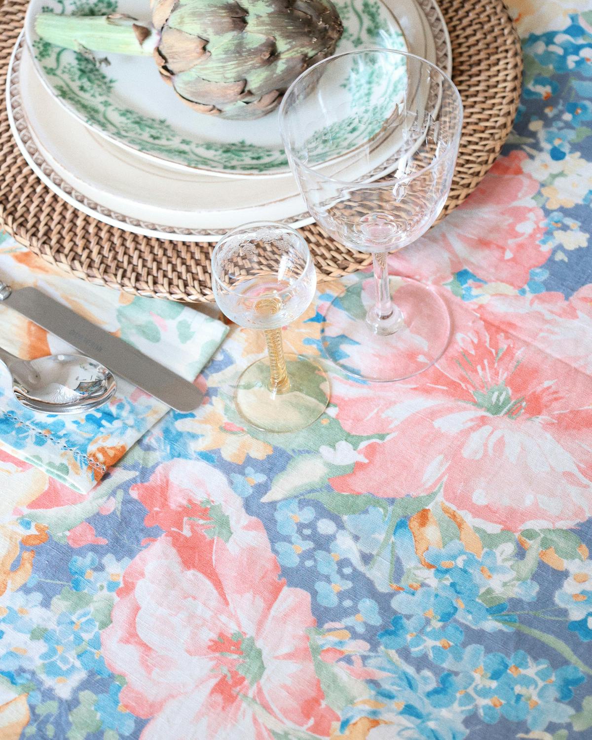 Table Cloth Linen 140x300 cm, Blue floral. Image #3