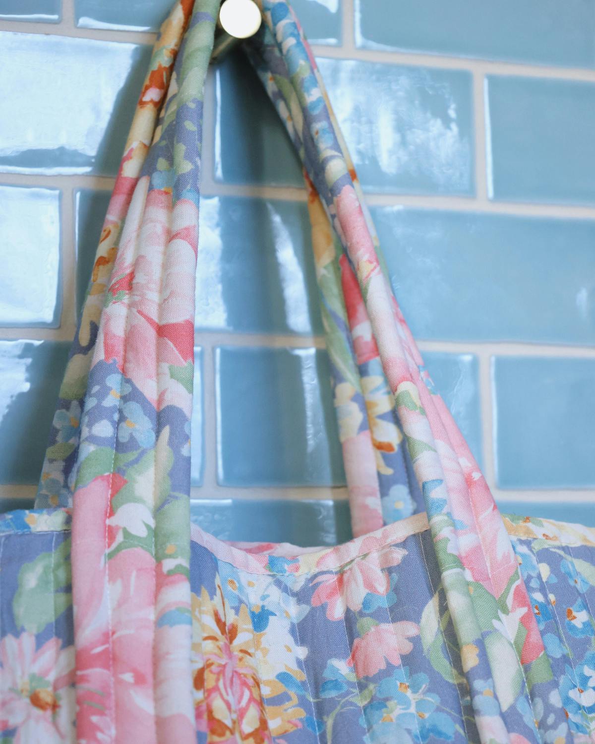 Tote Bag Linen, Blue floral. Image #4