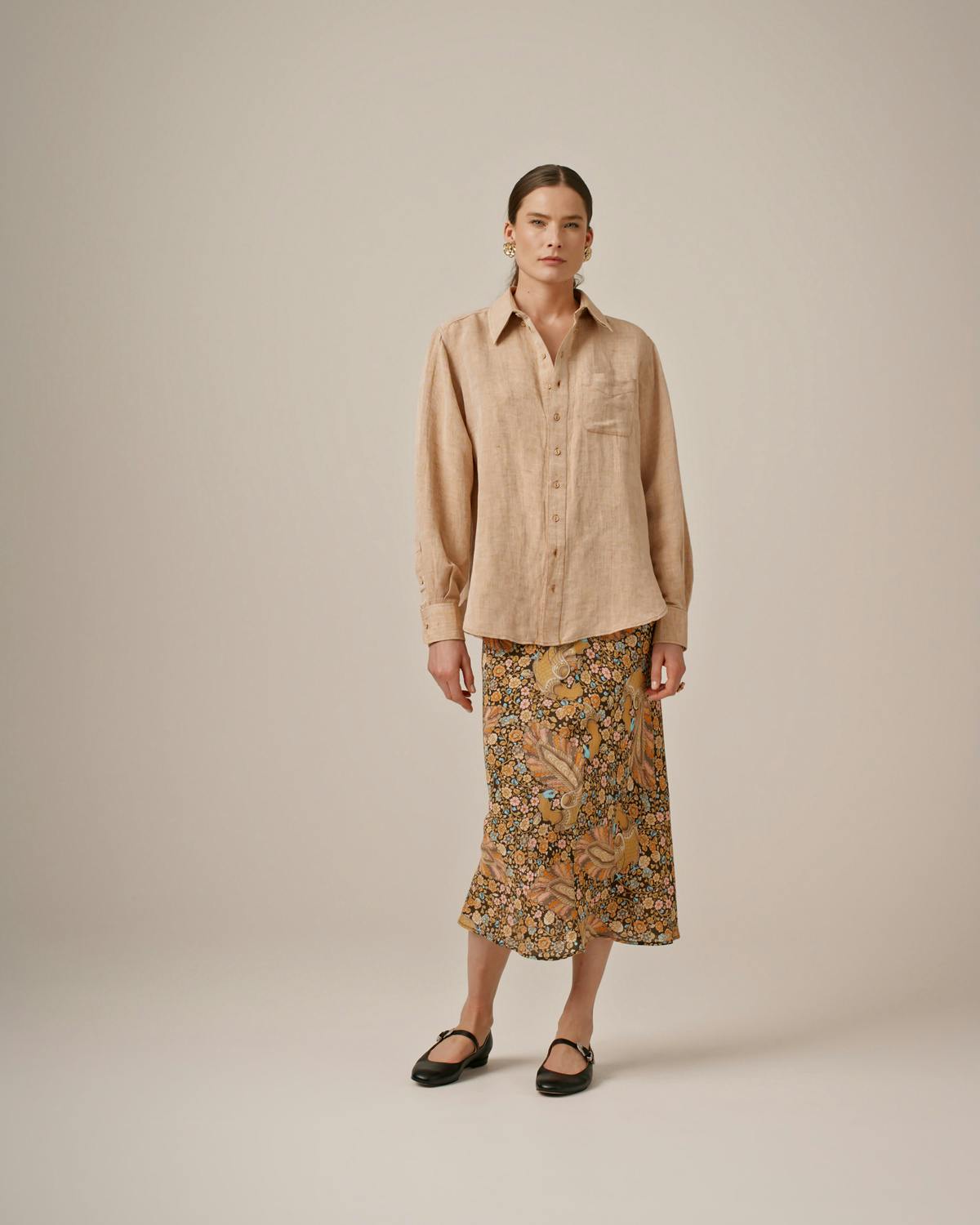 Linen Shirt, Beige Melange. Image #2