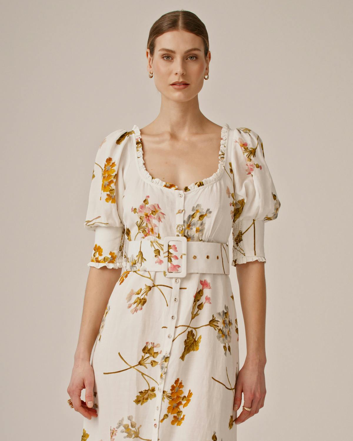 Linen Button Down Dress, Botanical. Image #1