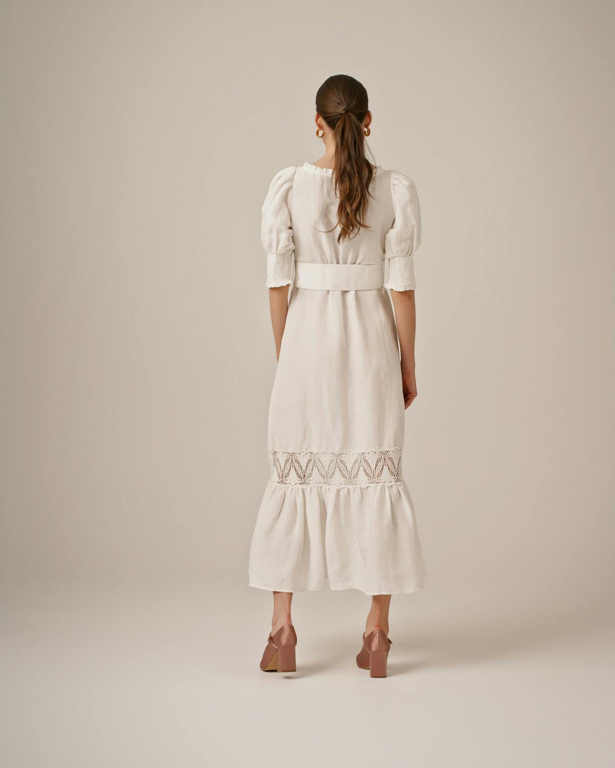 Linen Button Down Dress, Perfect White. Image #3
