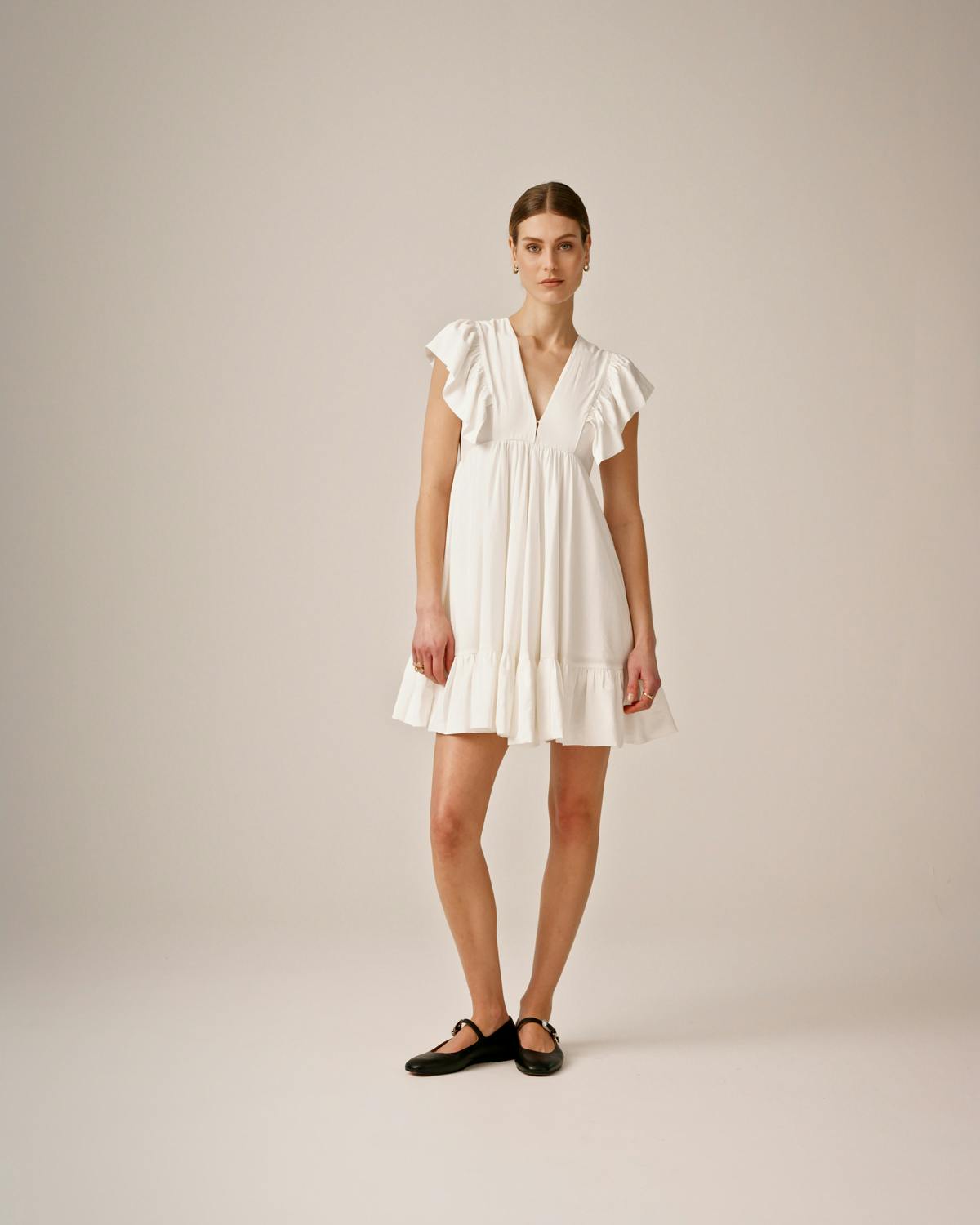 Crinkled Viscose Mini Dress, Perfect White. Image #4