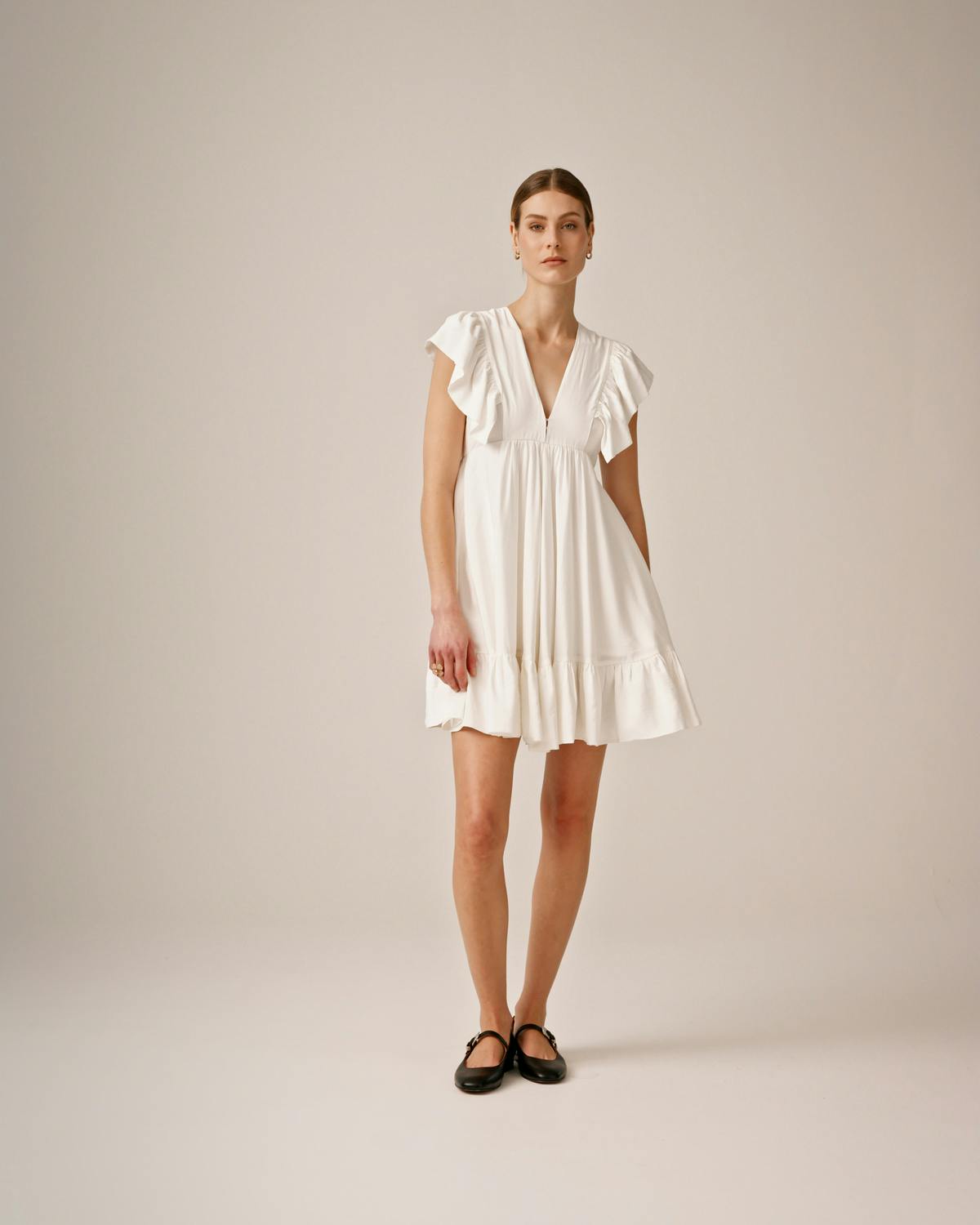 Crinkled Viscose Mini Dress, Perfect White. Image #2