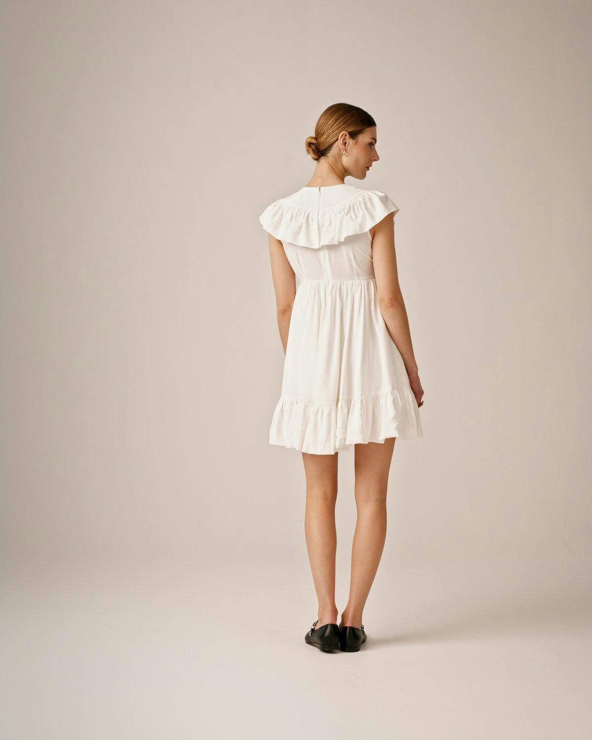 Crinkled Viscose Mini Dress, Perfect White. Image #3