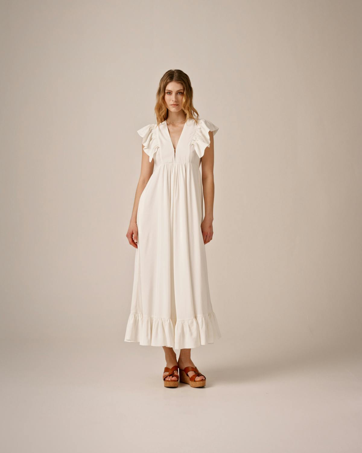 Crinkled Viscose Midi Dress, Perfect White. Image #2