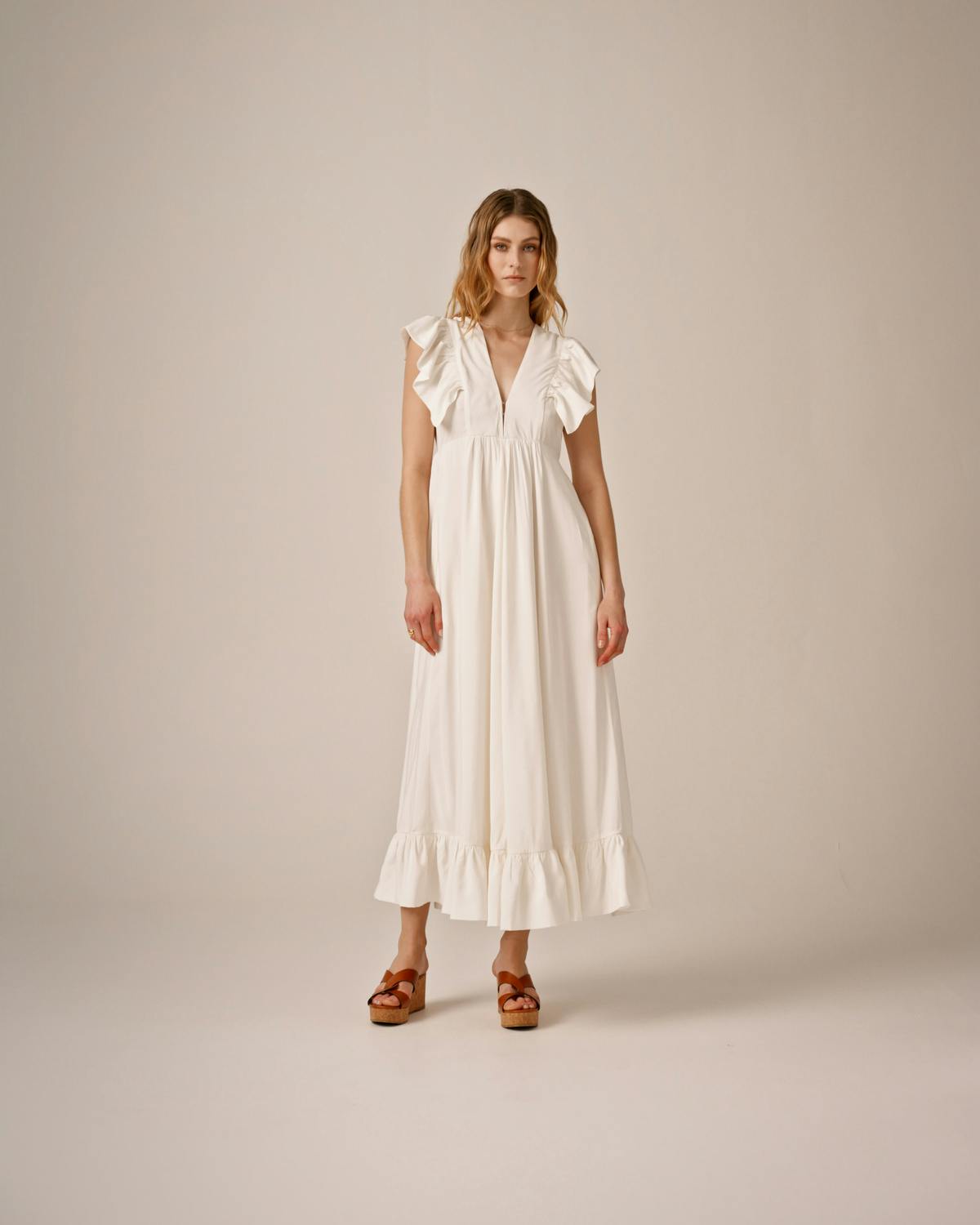 Crinkled Viscose Midi Dress, Perfect White. Image #5