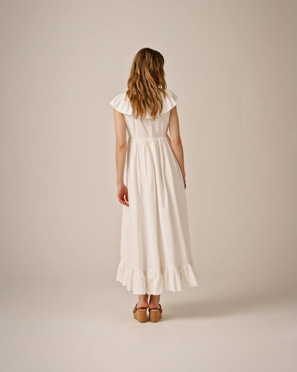 Crinkled Viscose Midi Dress, Perfect White. Image #3
