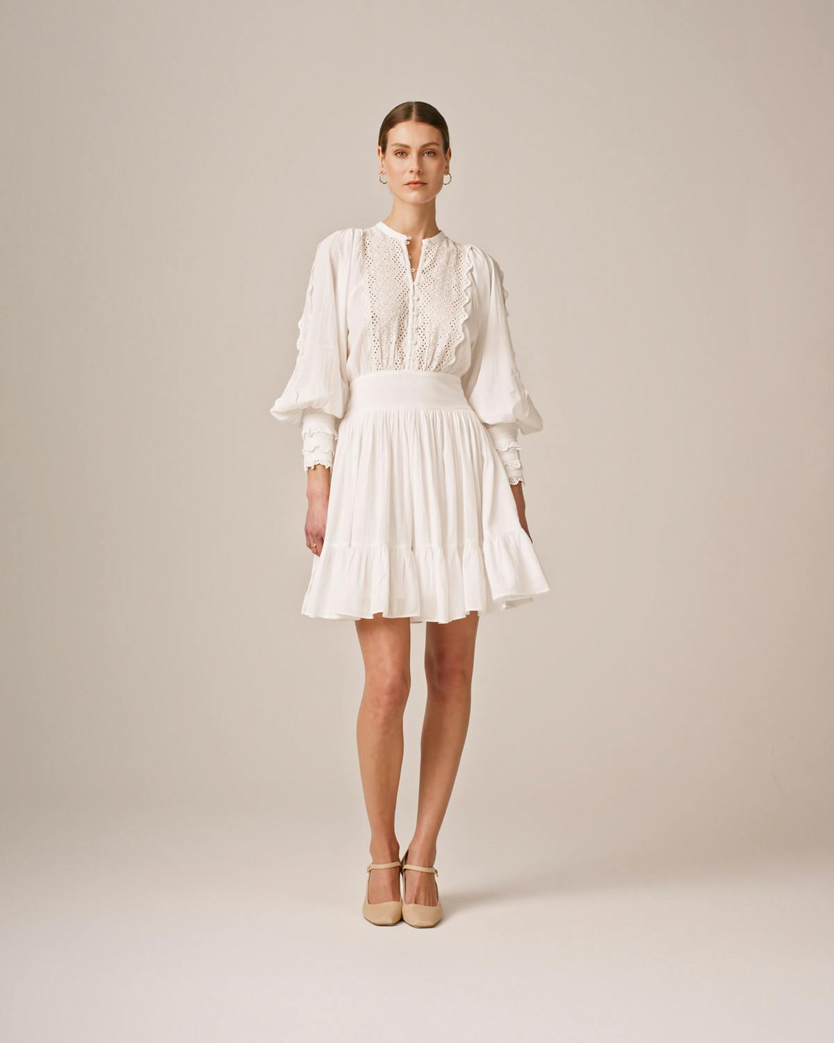 Cotton Slub Mini Dress, White. Image #2