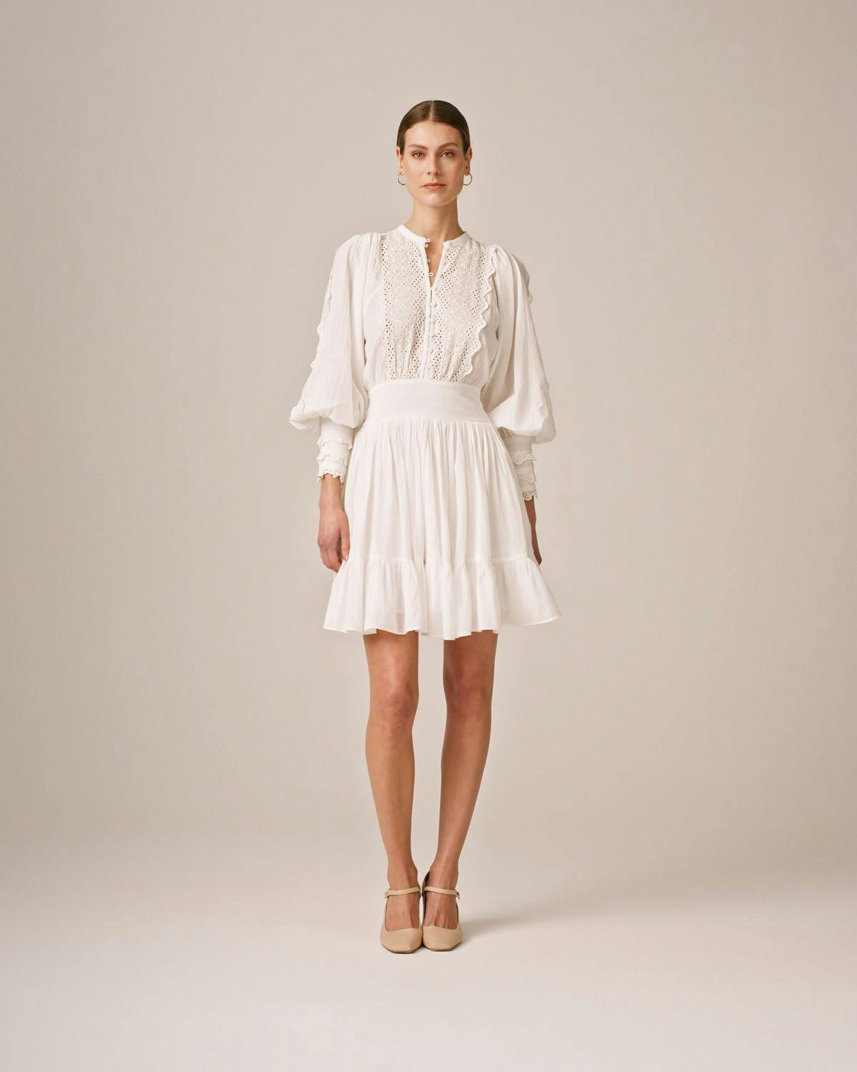 Cotton Slub Mini Dress, White. Image #5