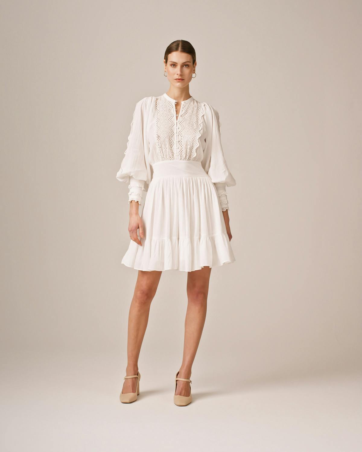 Cotton Slub Mini Dress, White. Image #1
