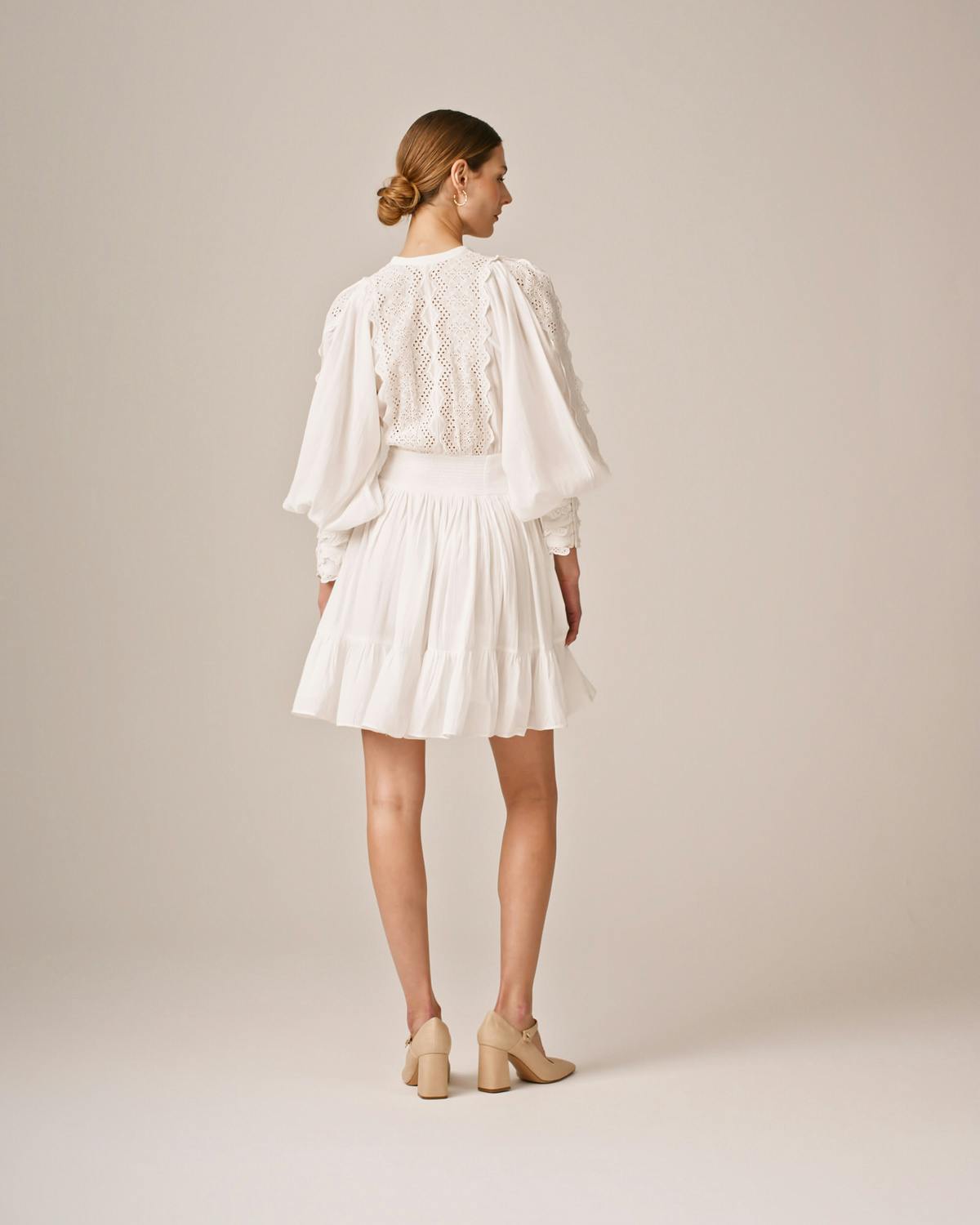 Cotton Slub Mini Dress, White. Image #3