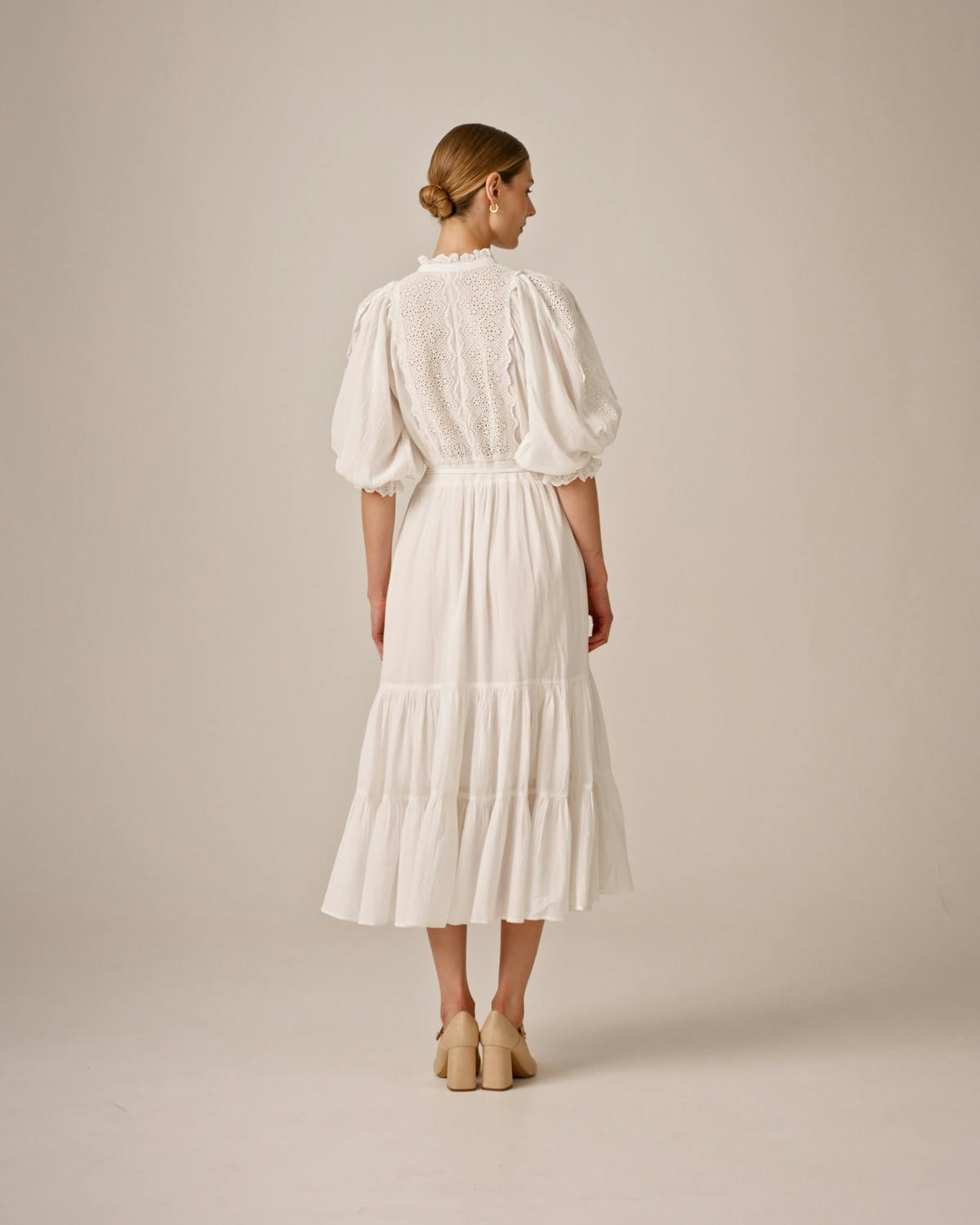 Cotton Slub Midi Dress, White. Image #3