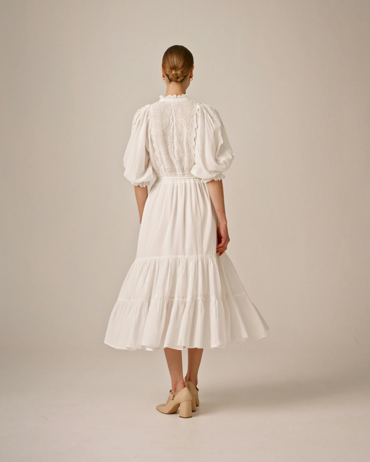 Cotton Slub Midi Dress, White. Image #5