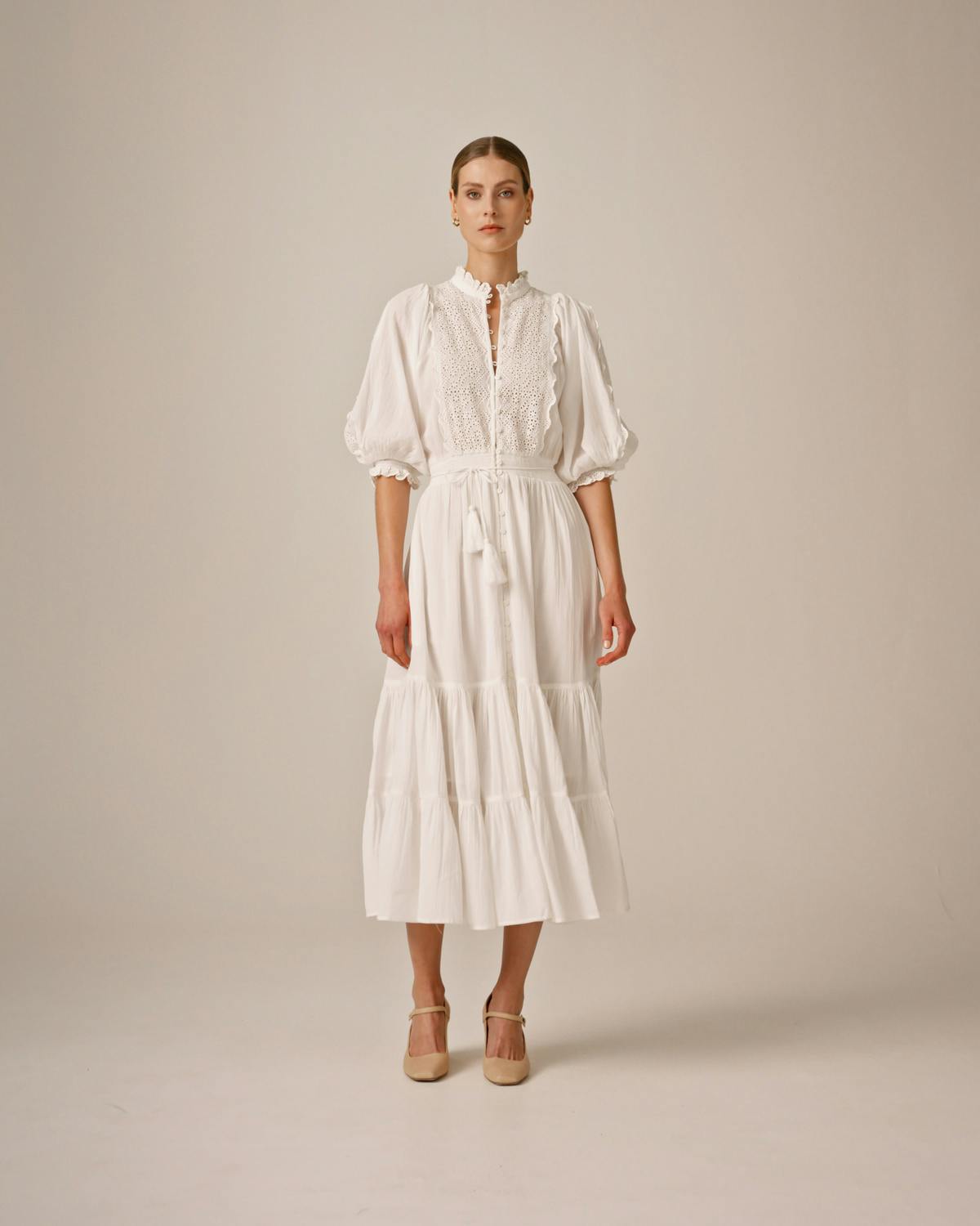 Cotton Slub Midi Dress, White. Image #4