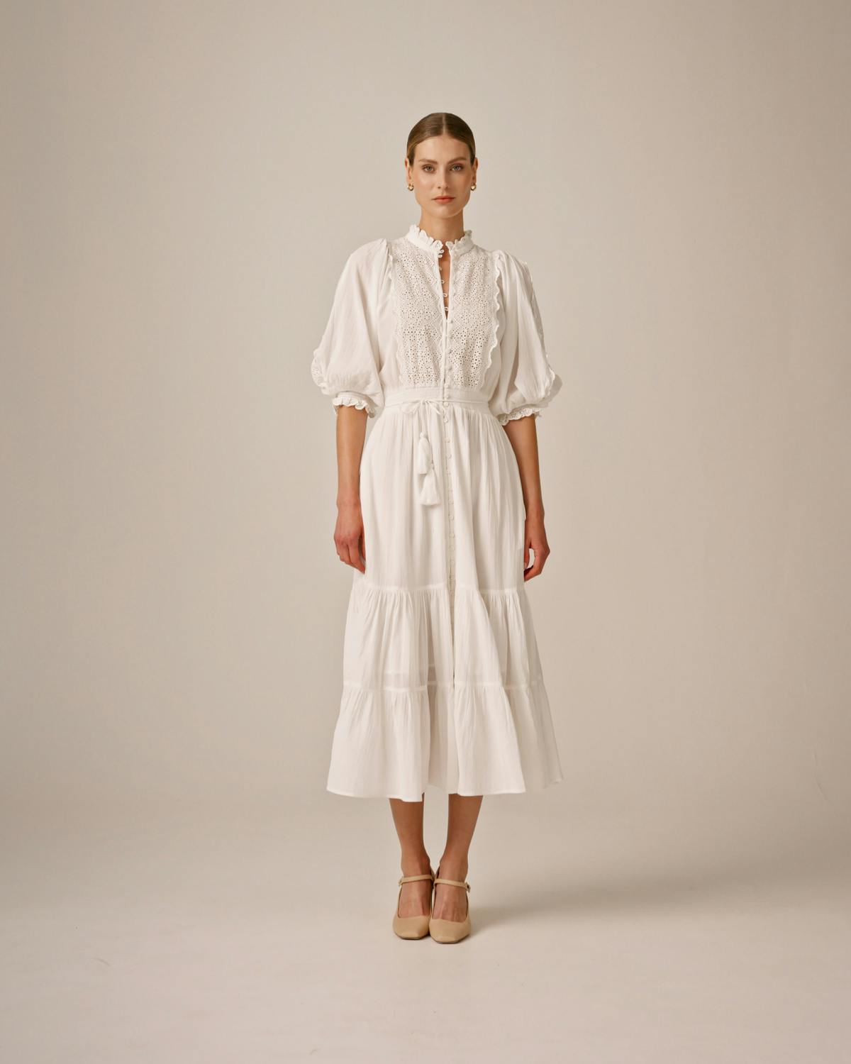 Cotton Slub Midi Dress, White. Image #1