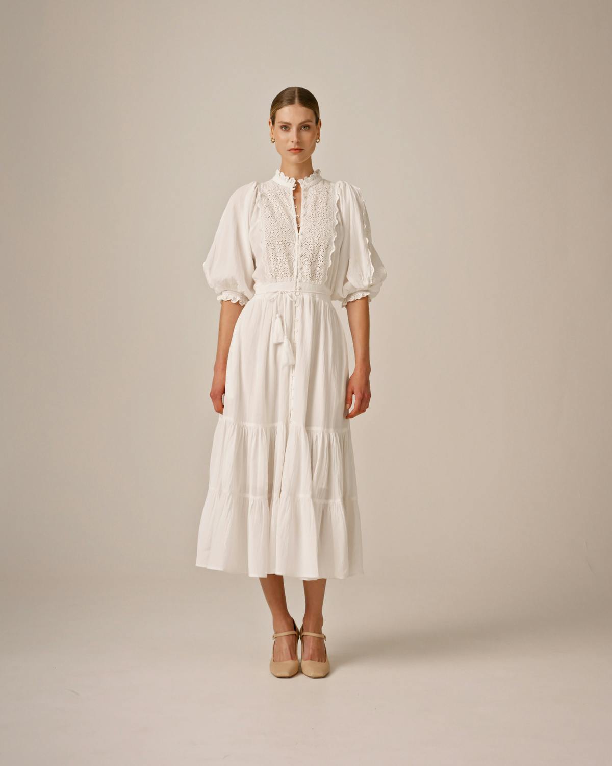 Cotton Slub Midi Dress, White. Image #2