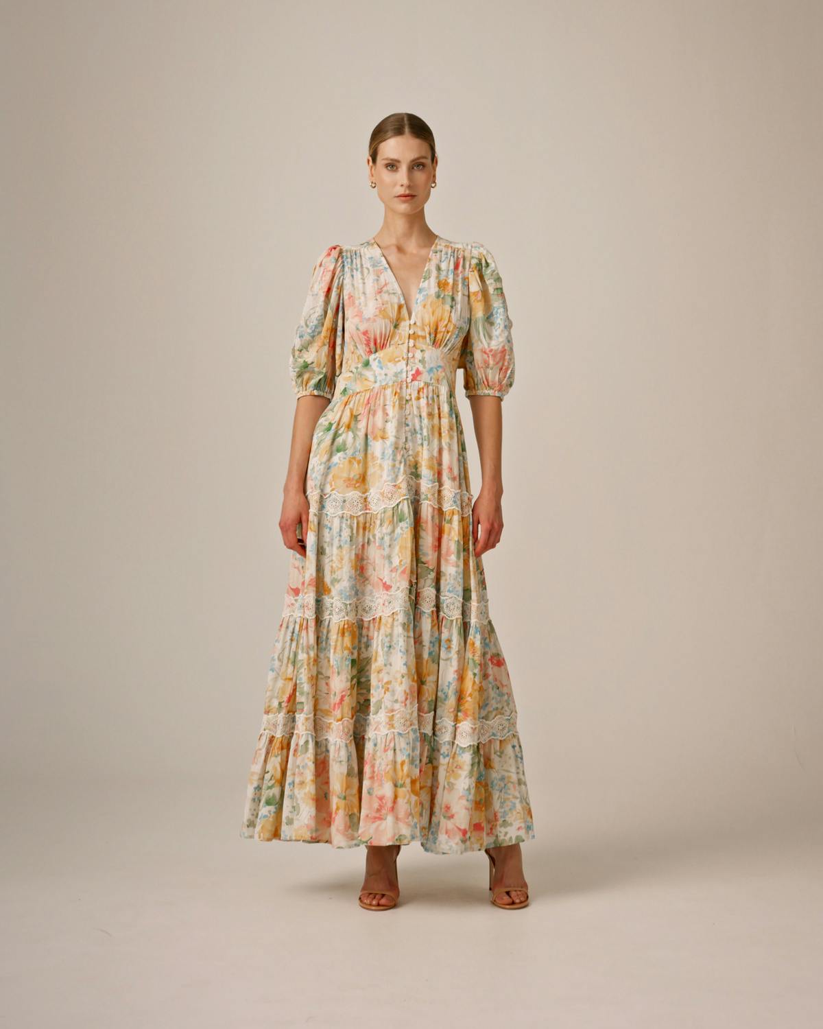 Cotton Slub Tiered Dress, Blooming Pastels. Image #2