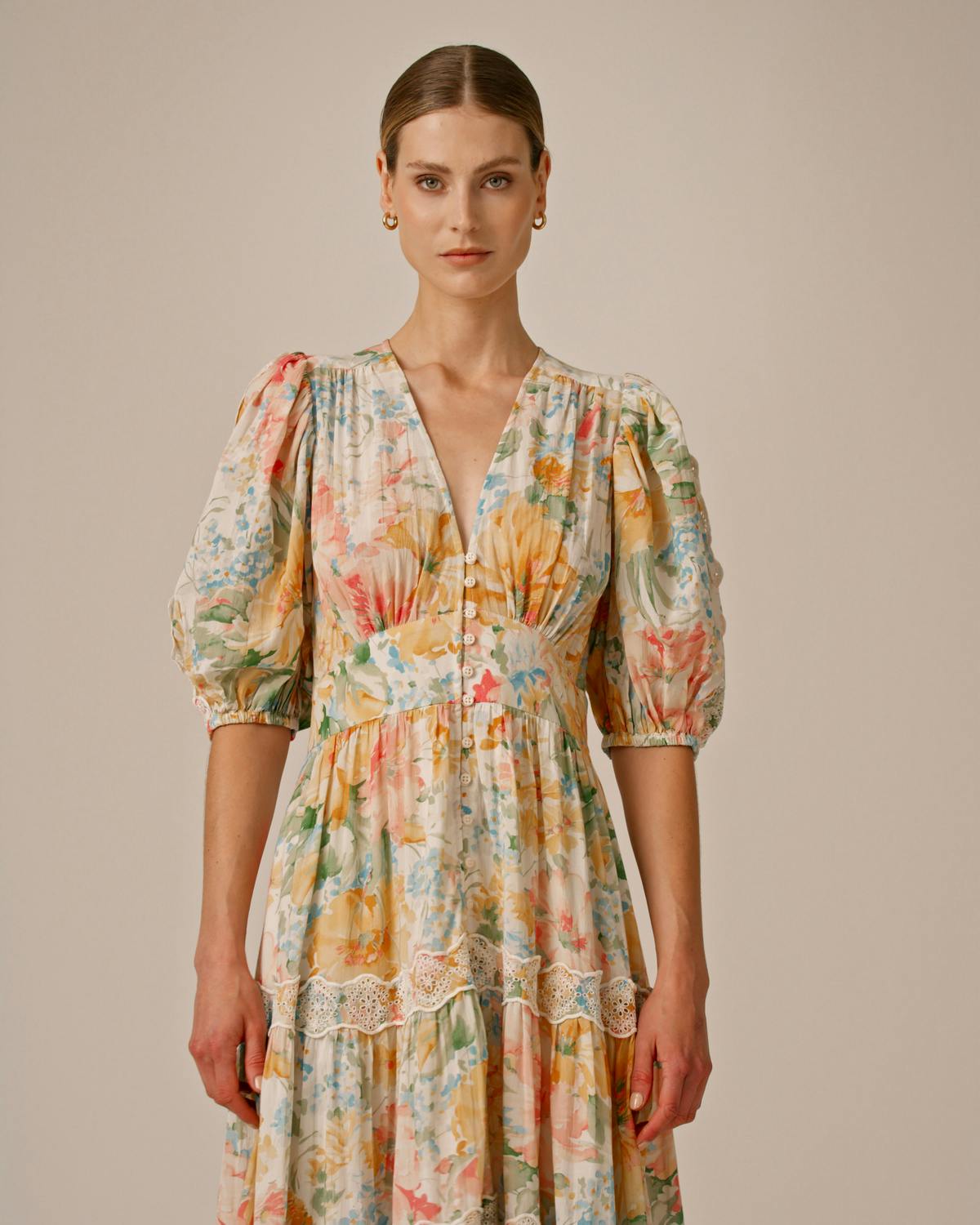 Cotton Slub Tiered Dress, Blooming Pastels. Image #4
