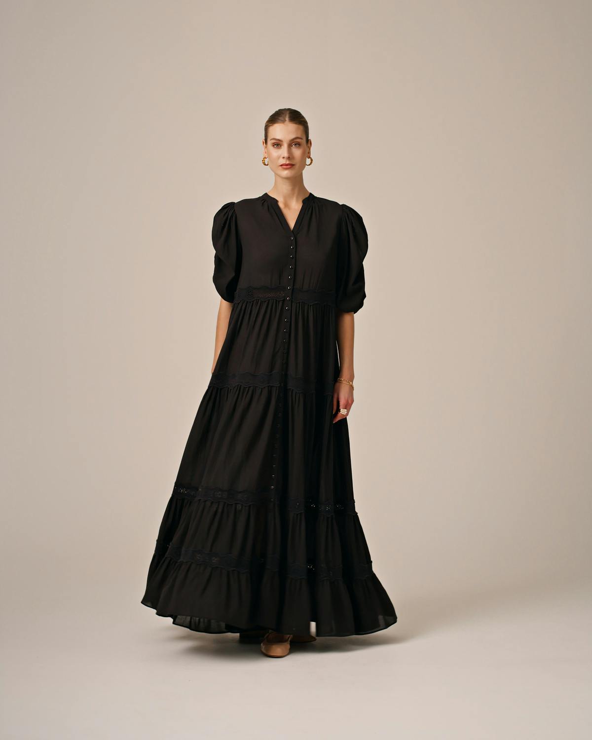 Cotton Slub Relaxed Dress, Black. Image #2