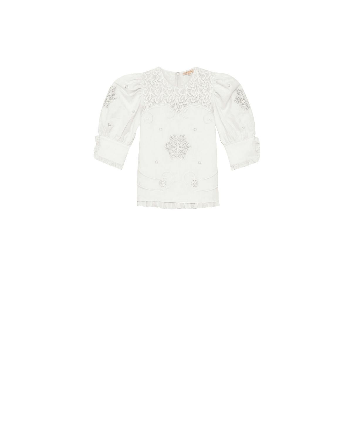 Linen Embroidery Blouse, White. Image #2
