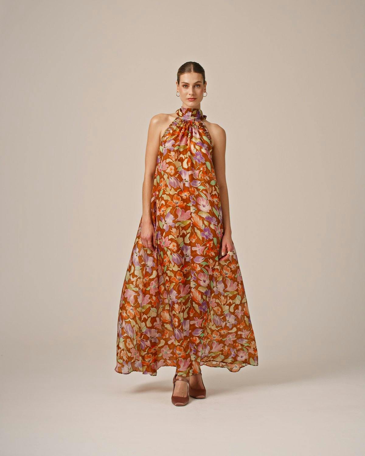 Cupro Halterneck Dress, Petals. Image #3