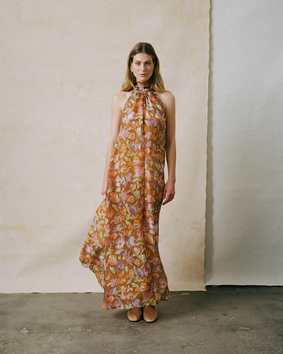 Cupro Halterneck Dress, Petals. Image #1