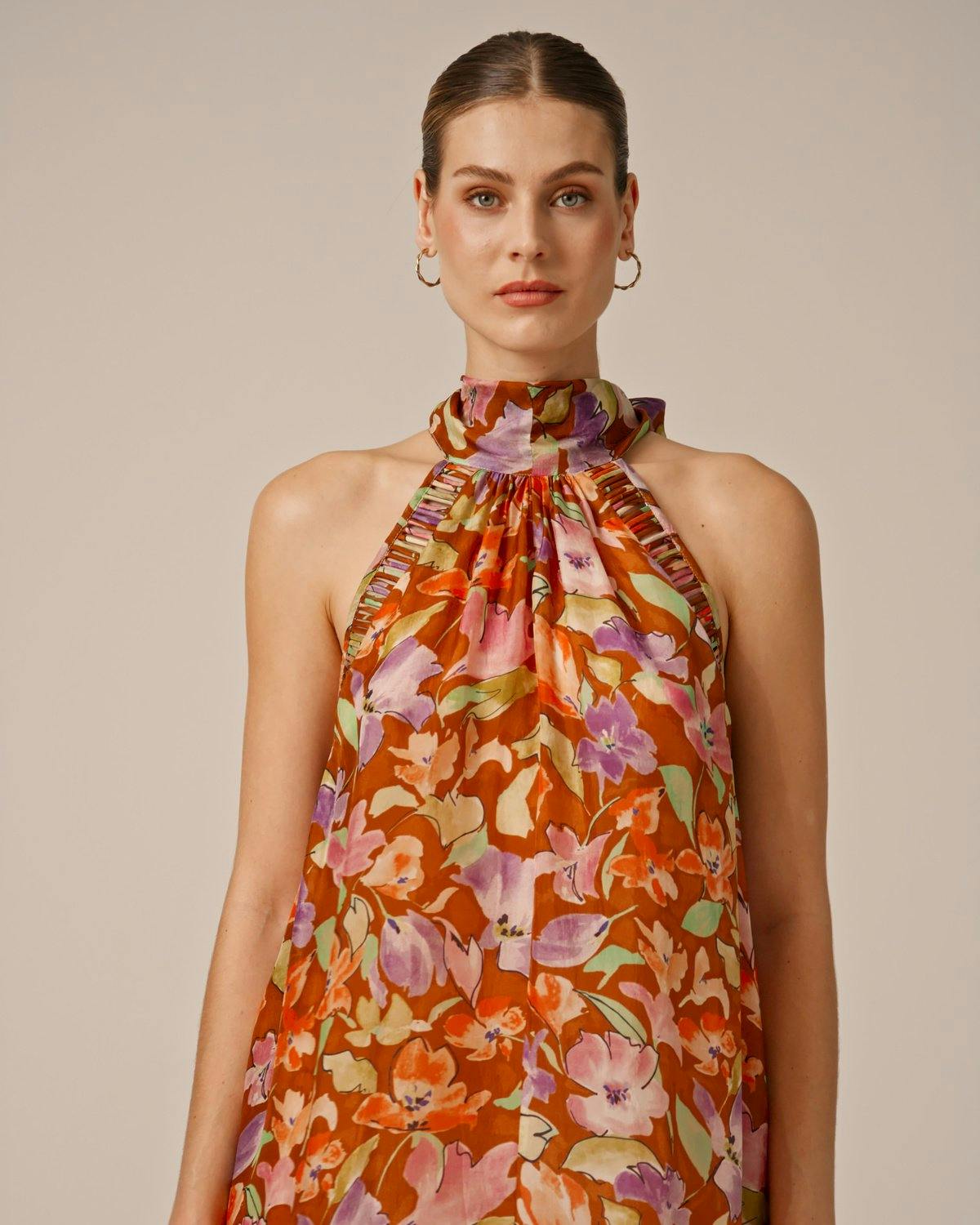 Cupro Halterneck Dress, Petals. Image #4