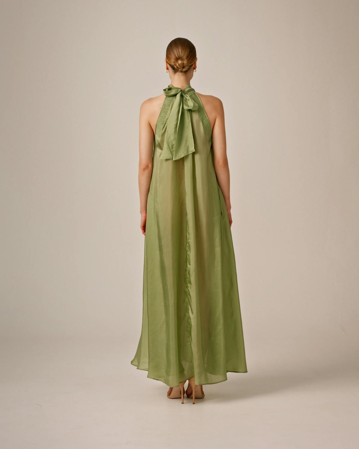 Cupro Halterneck Dress, Green. Image #5