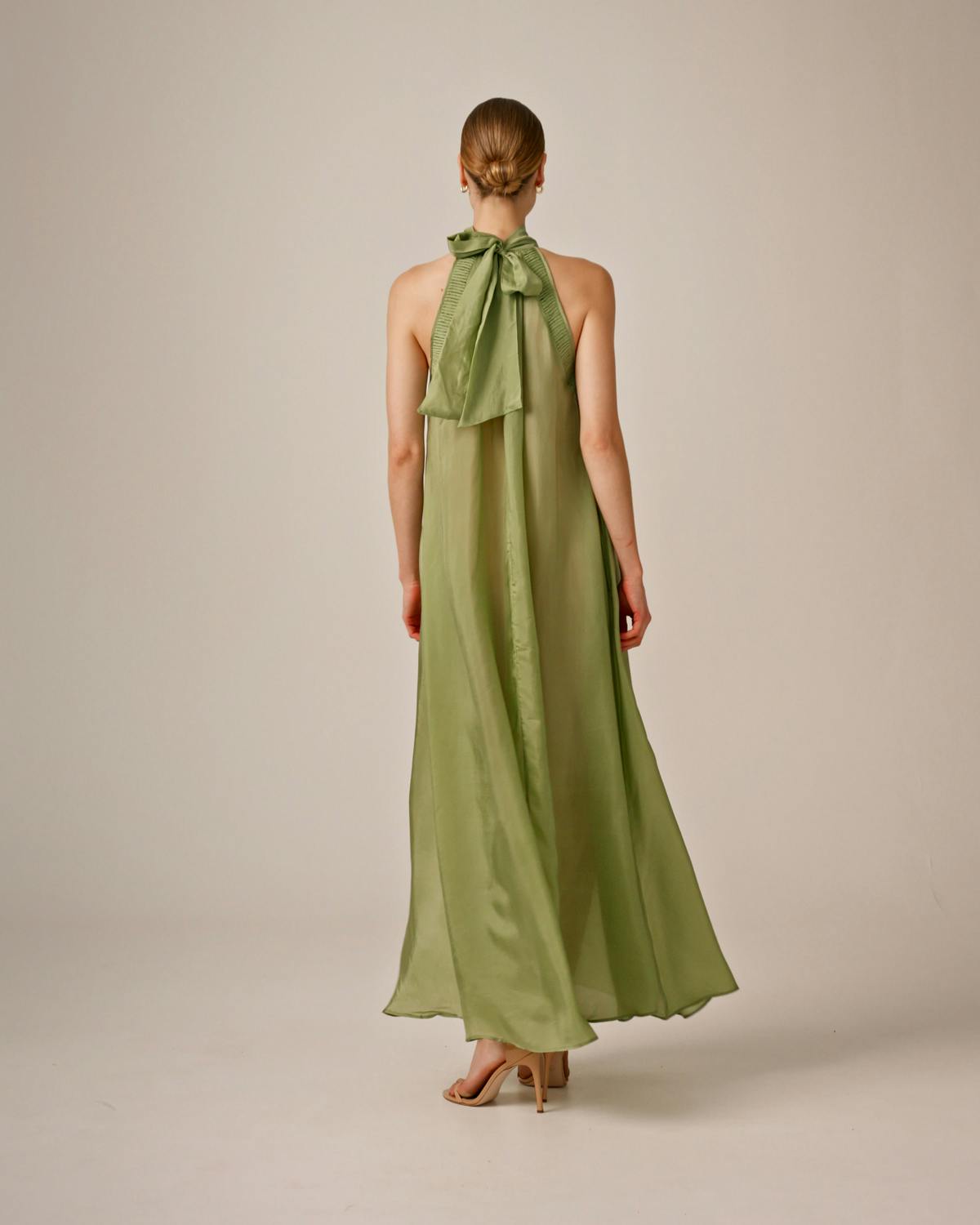 Cupro Halterneck Dress, Green. Image #4