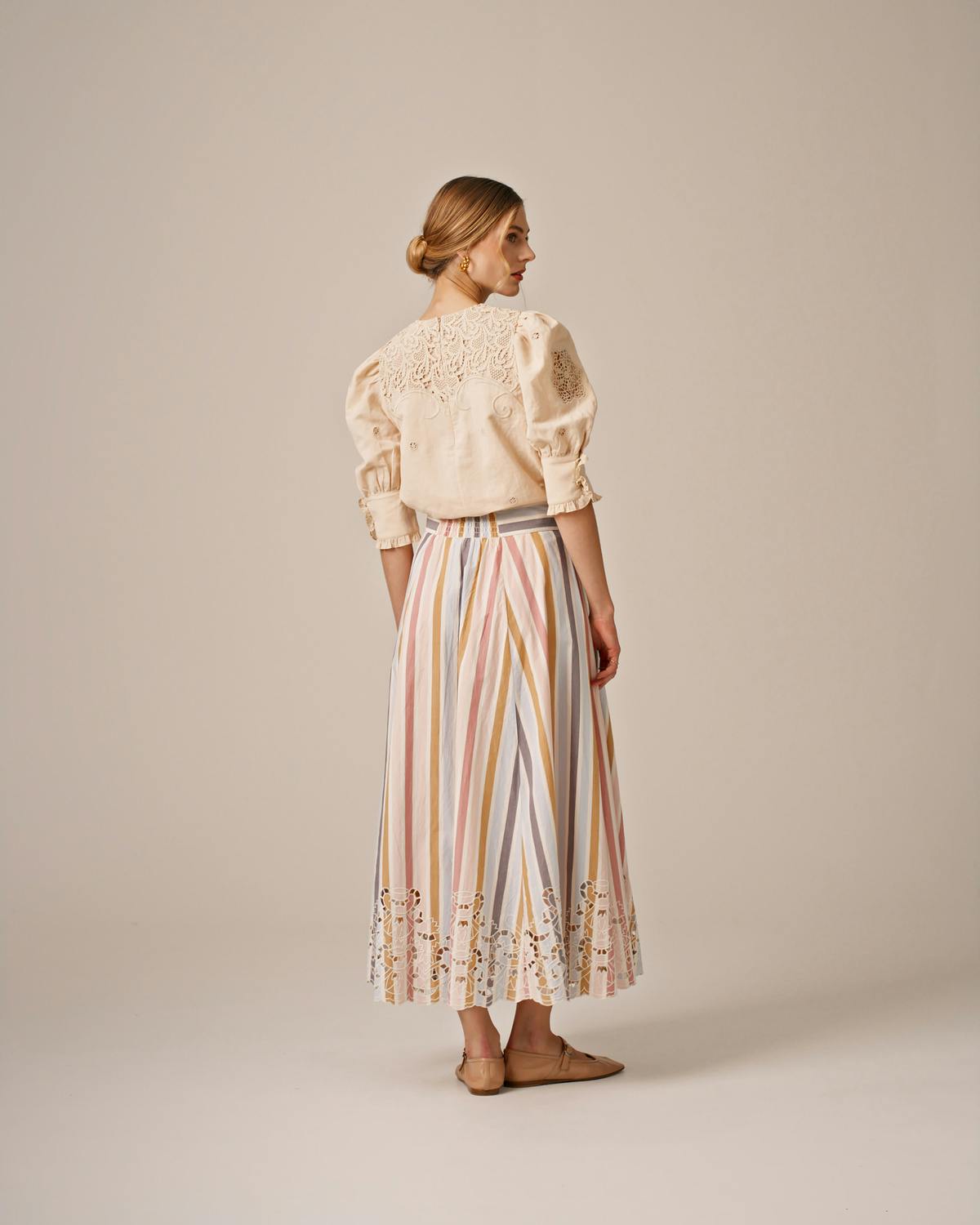 Poplin Embroidered Skirt, Bold Stripes. Image #3