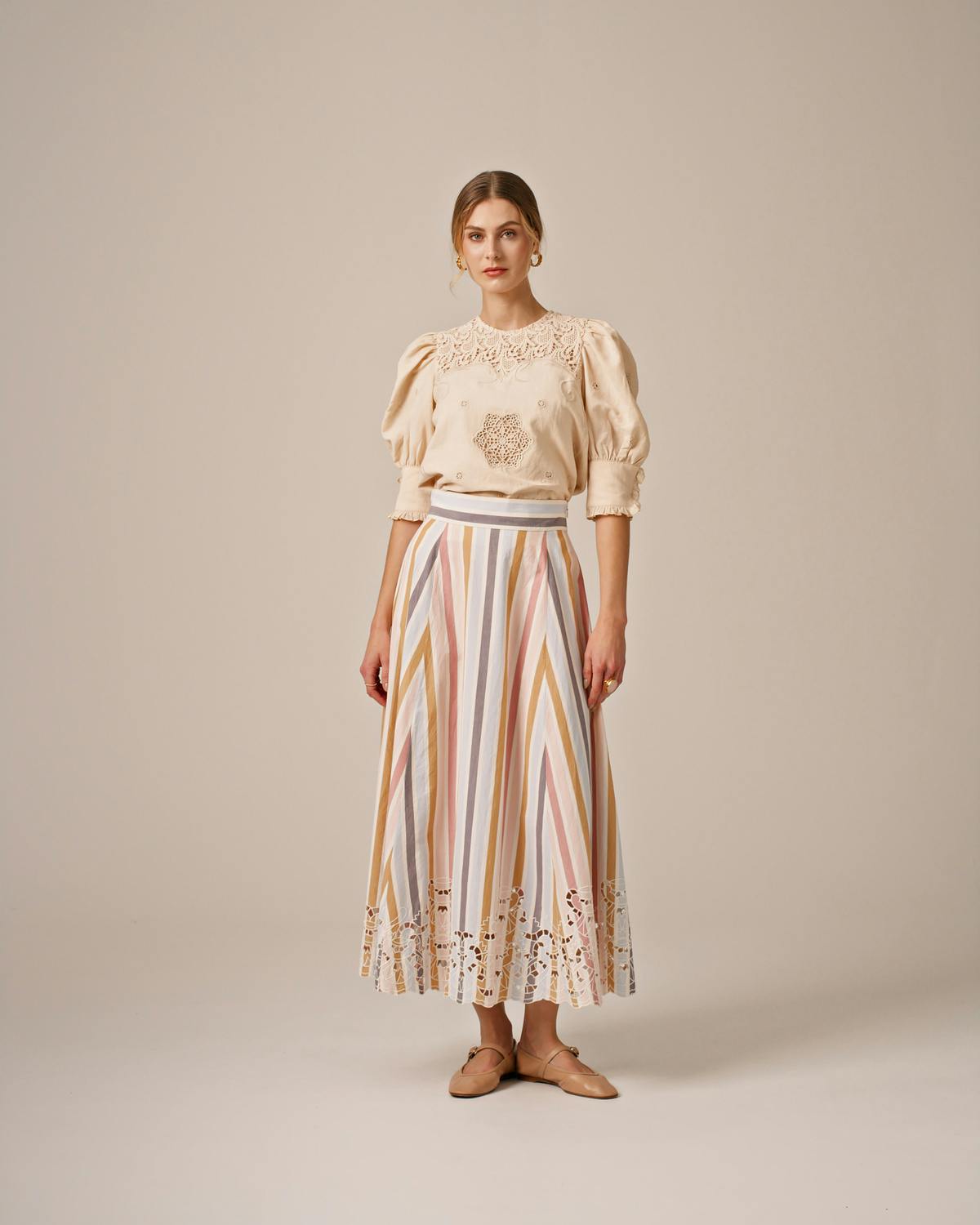 Poplin Embroidered Skirt, Bold Stripes. Image #2