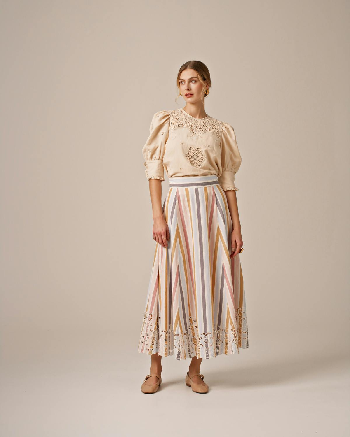 Poplin Embroidered Skirt, Bold Stripes. Image #4