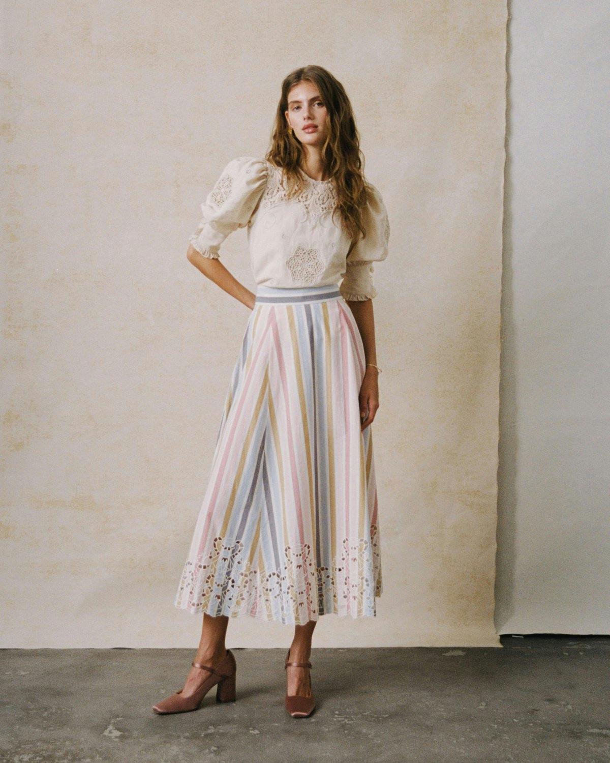 Poplin Embroidered Skirt, Bold Stripes. Image #1