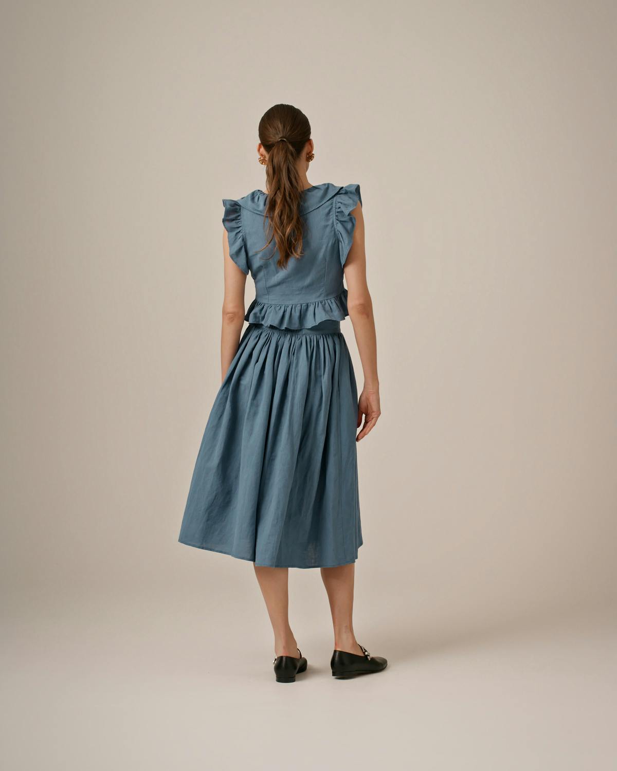 Linen Midi Skirt, Ocean Blue. Image #4