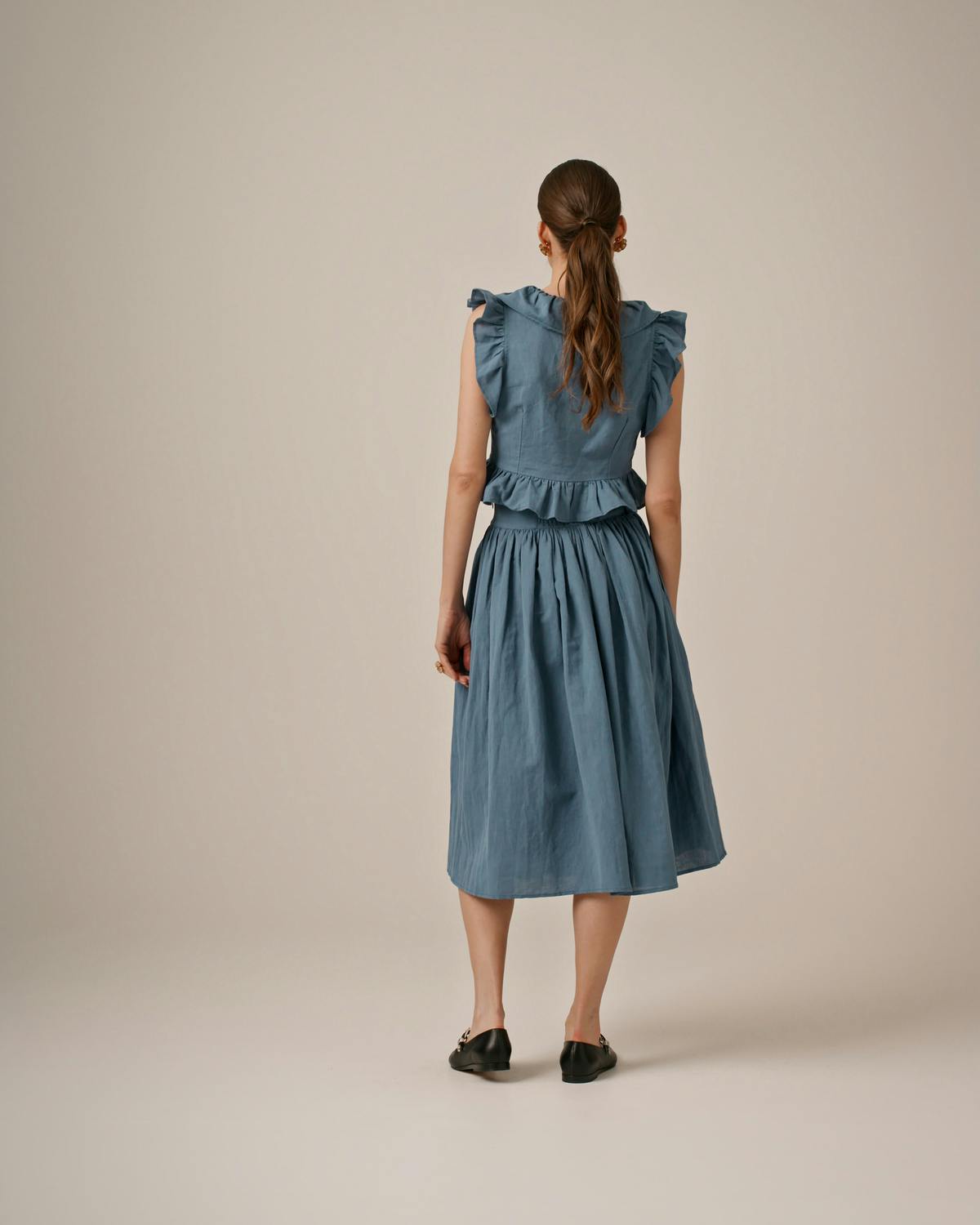 Linen Midi Skirt, Ocean Blue. Image #3