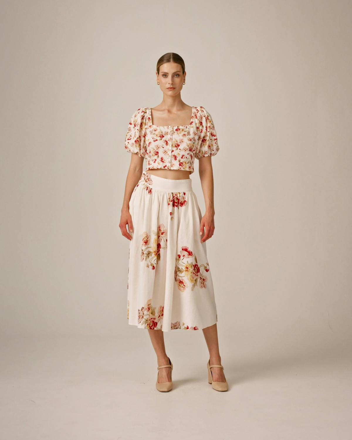 Linen Midi Skirt, Rosette. Image #2