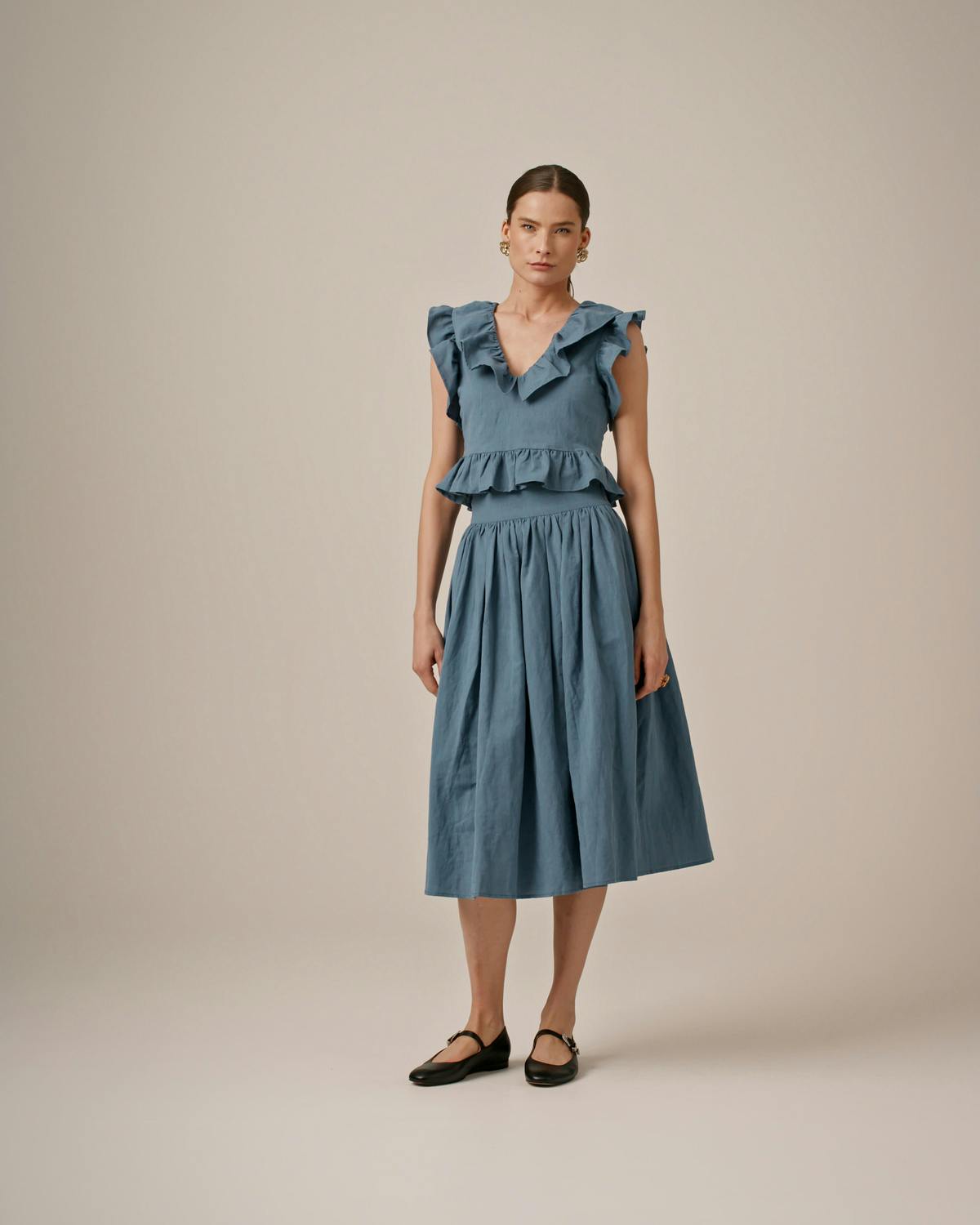 Linen Midi Skirt, Ocean Blue. Image #1