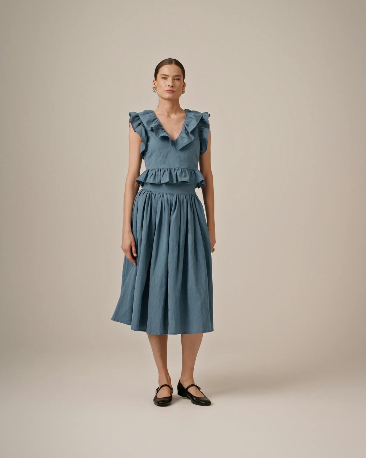 Linen Midi Skirt, Ocean Blue. Image #2