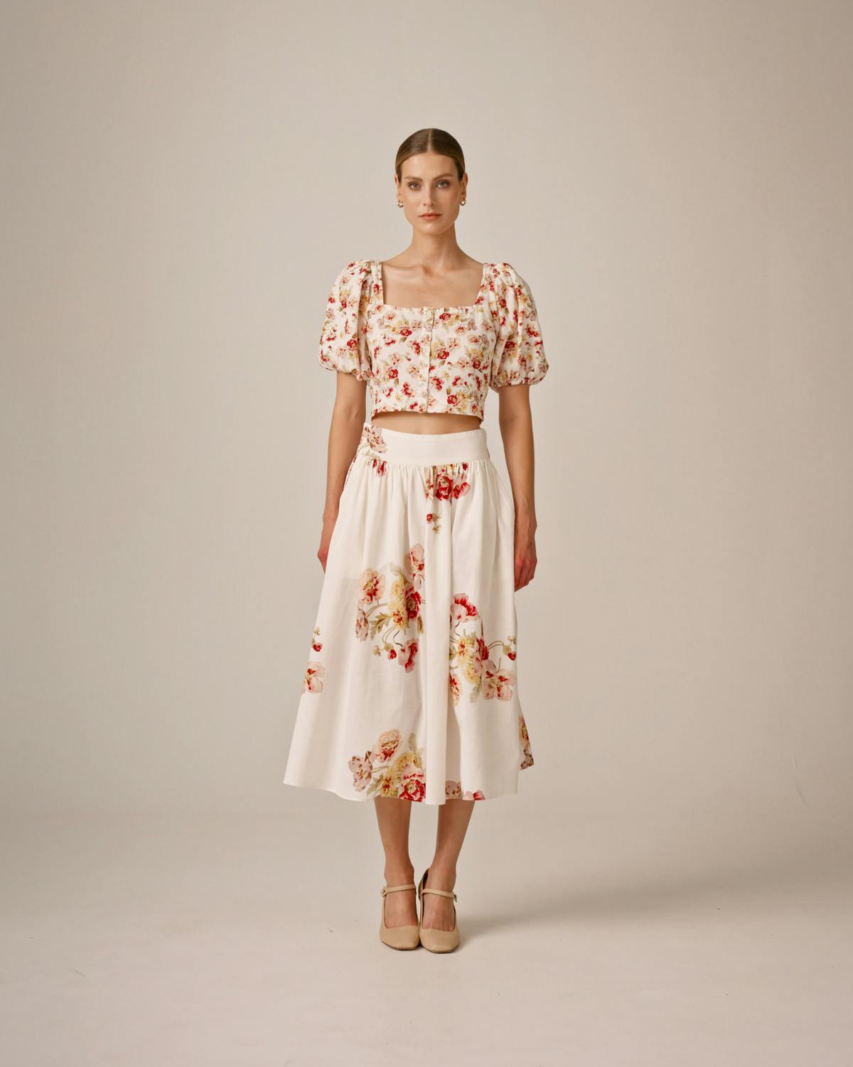 Linen Midi Skirt, Rosette. Image #1