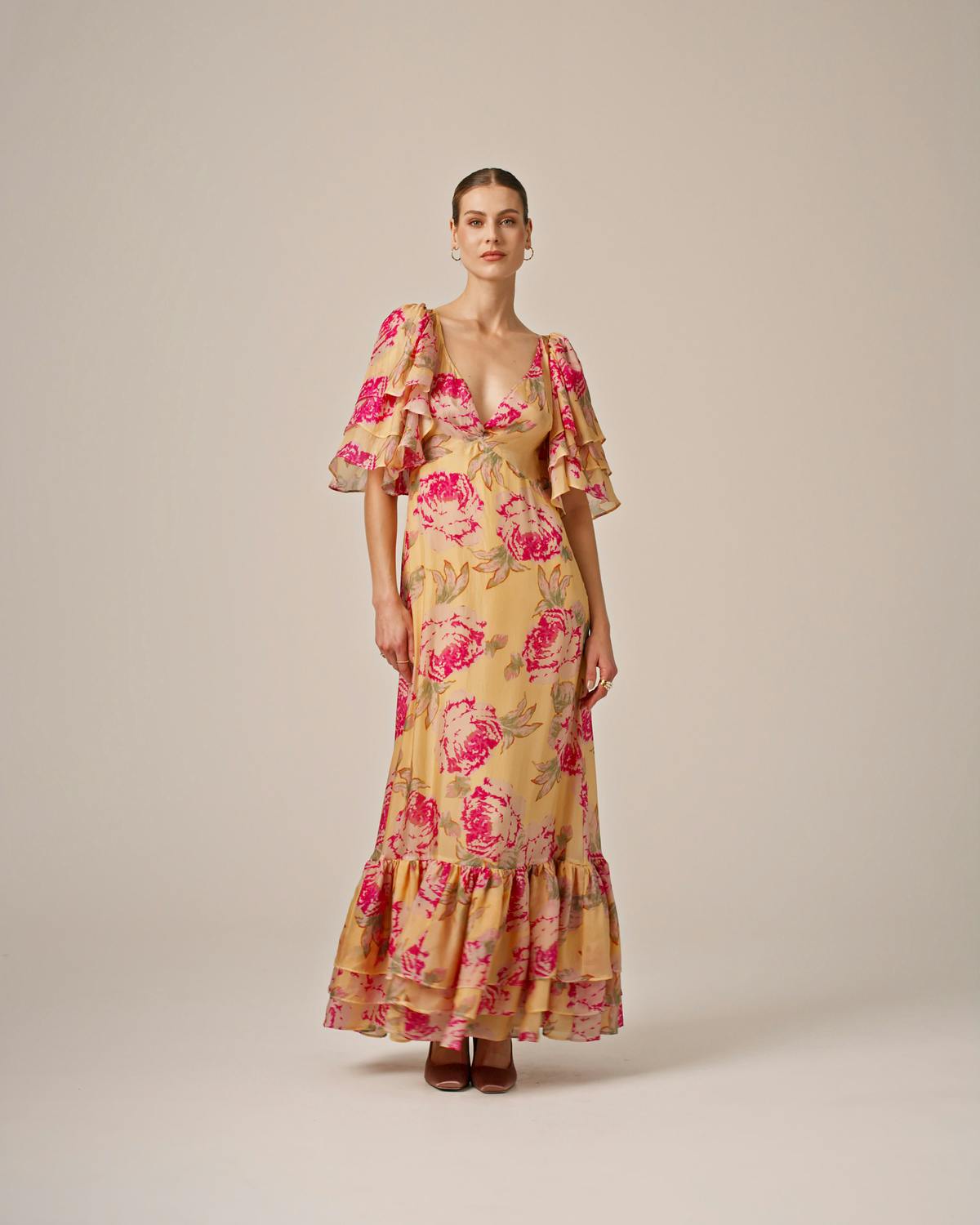 Cupro Flounce Gown, Pink Rose. Image #5