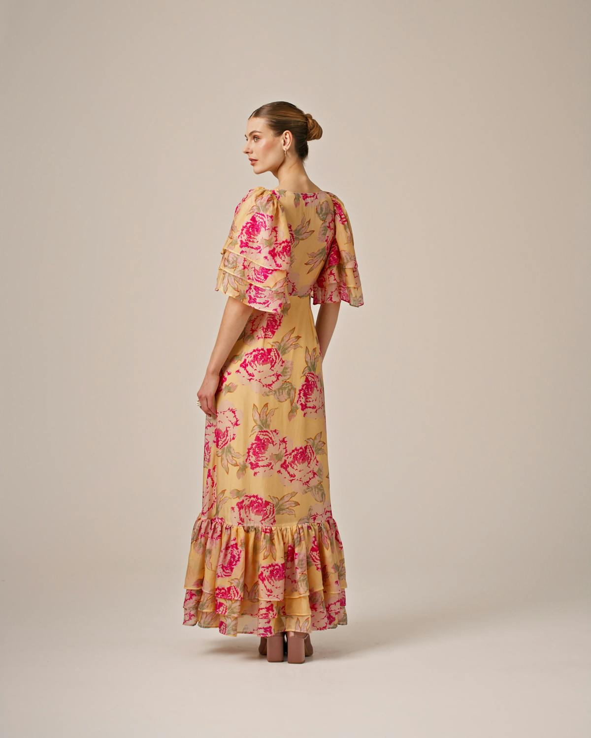 Cupro Flounce Gown, Pink Rose. Image #3