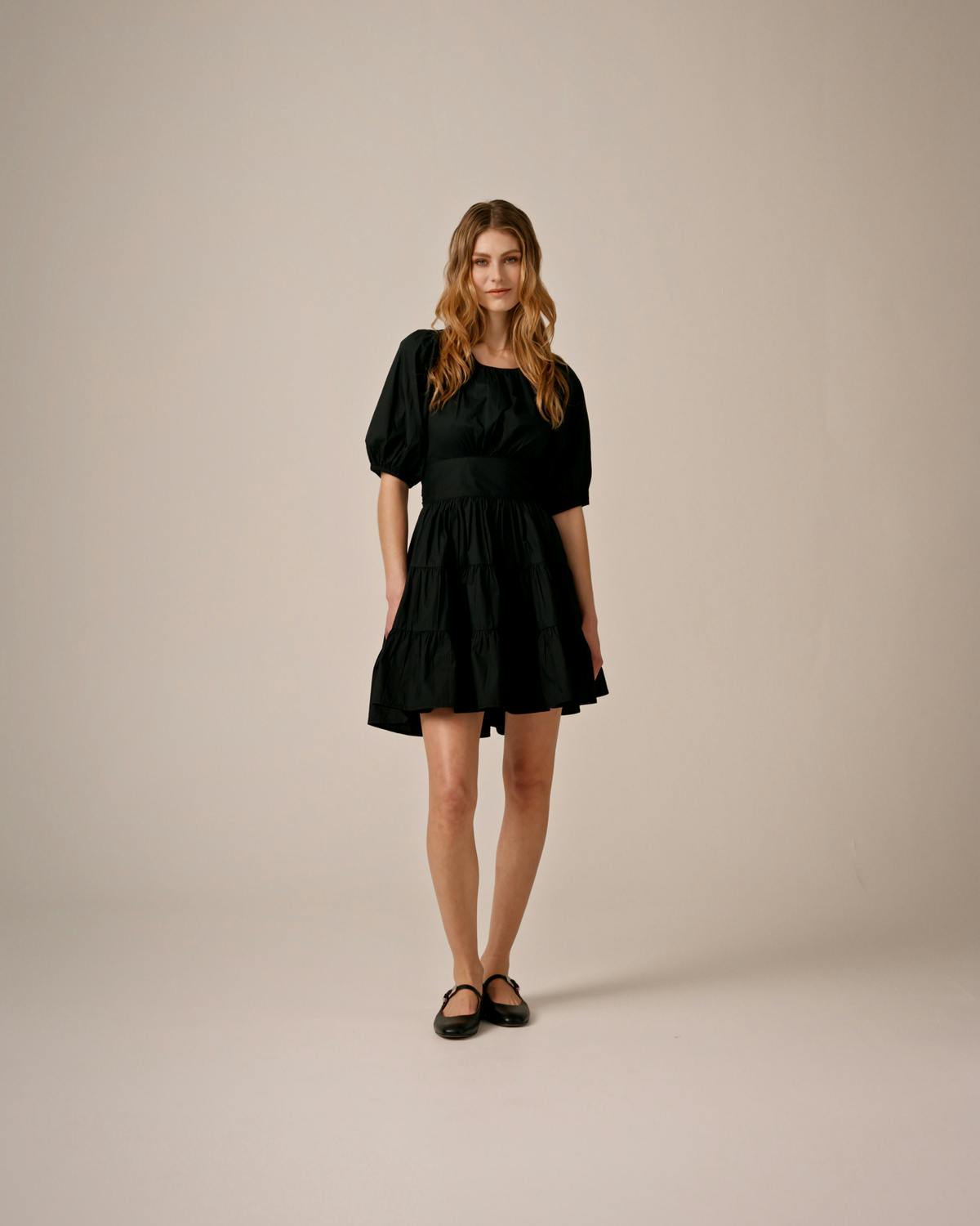 Poplin Mini Dress, Black. Image #2