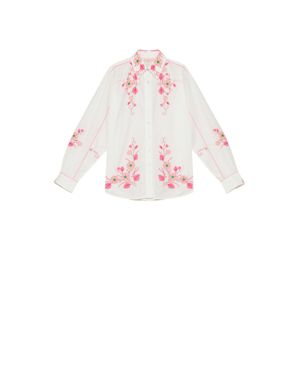 Poplin Embroidered Shirt, White With Embroidery. Image #6