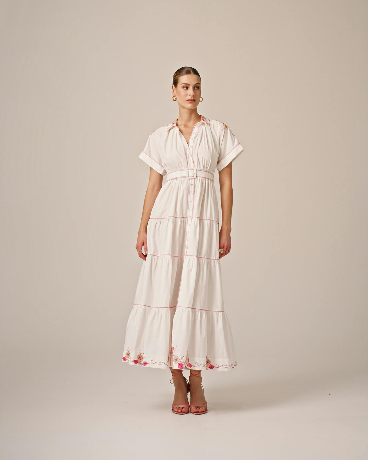 Poplin Embroidered Shirt Dress, White With Embroidery. Image #3